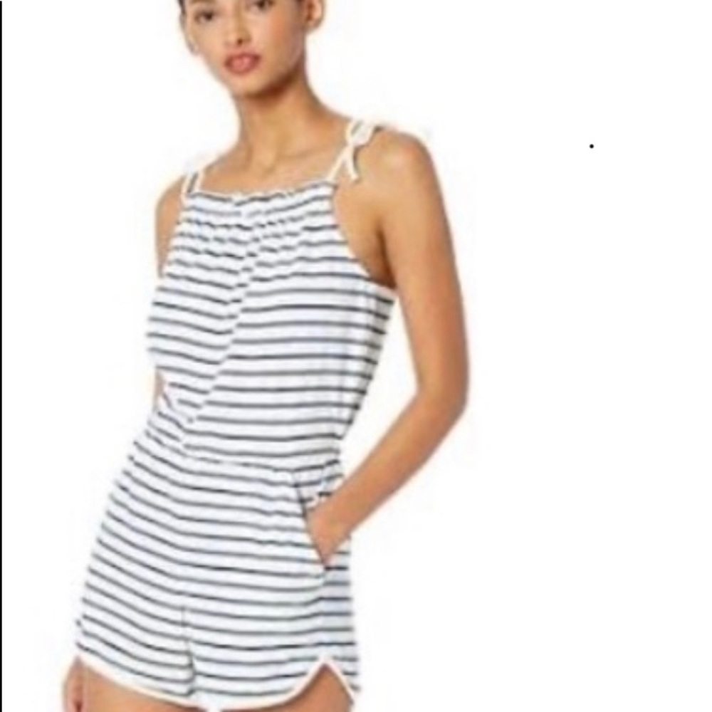 Jessica Simpson stripe romper with shoulder ties   Summer outfit